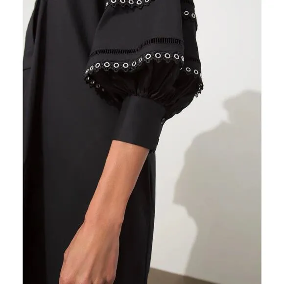 CHICO’S | Chic Balloon Sleeve Trim Black Dress A-Line Collared | Size 12/14