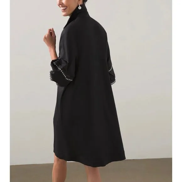 CHICO’S | Chic Balloon Sleeve Trim Black Dress A-Line Collared | Size 12/14