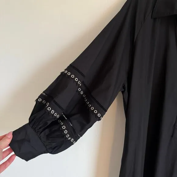 CHICO’S | Chic Balloon Sleeve Trim Black Dress A-Line Collared | Size 12/14