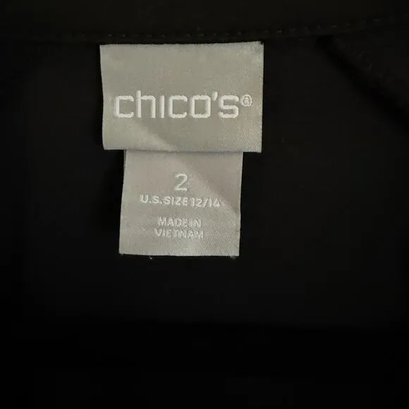 CHICO’S | Chic Balloon Sleeve Trim Black Dress A-Line Collared | Size 12/14