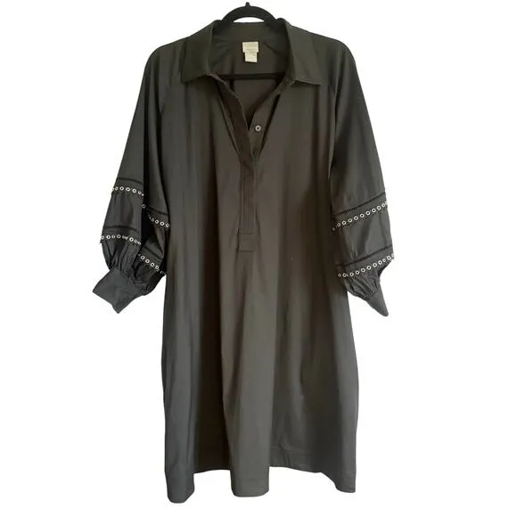 CHICO’S | Chic Balloon Sleeve Trim Black Dress A-Line Collared | Size 12/14