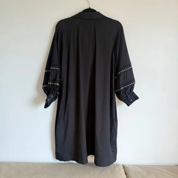 CHICO’S | Chic Balloon Sleeve Trim Black Dress A-Line Collared | Size 12/14