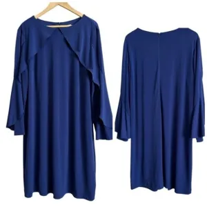 Chicos Sz 3 (XL) 16 Dress Royal Blue Drapey Cape Stretch Knit Classic Office