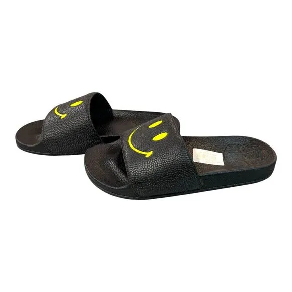 Chinatown Market Smiley Face Slide Sandals Black Size 6 Casual Comfortable Slip-