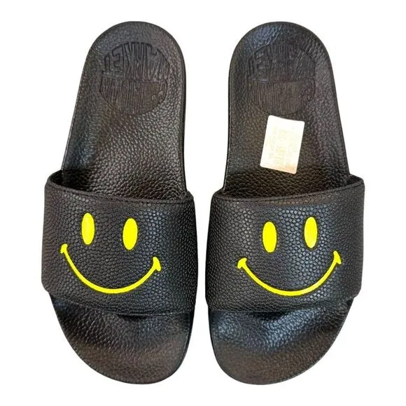 Chinatown Market Smiley Face Slide Sandals Black Size 6 Casual Comfortable Slip-