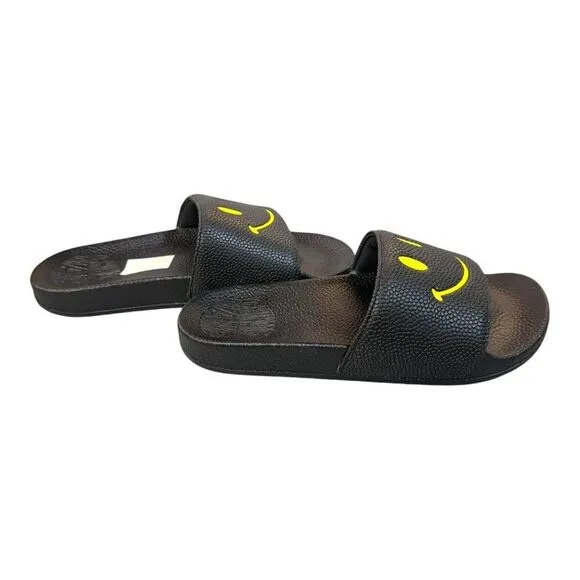 Chinatown Market Smiley Face Slide Sandals Black Size 6 Casual Comfortable Slip-
