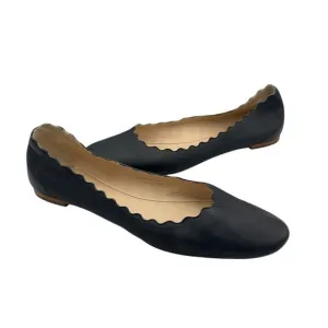 Chloe Lauren Black Leather Scalloped Ballet Flats
