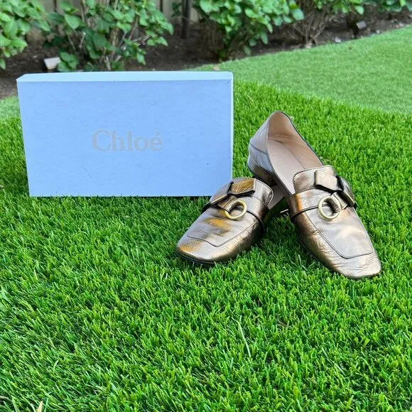 CHLOE Quincy Leather Loafers with Collapsible Heel  Size: 38.5/US 8.5