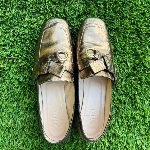 CHLOE Quincy Leather Loafers with Collapsible Heel  Size: 38.5/US 8.5