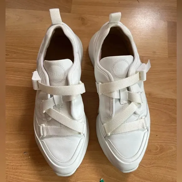 Chloe Sonnie Low Top Leather Sneaker Size 8 In White