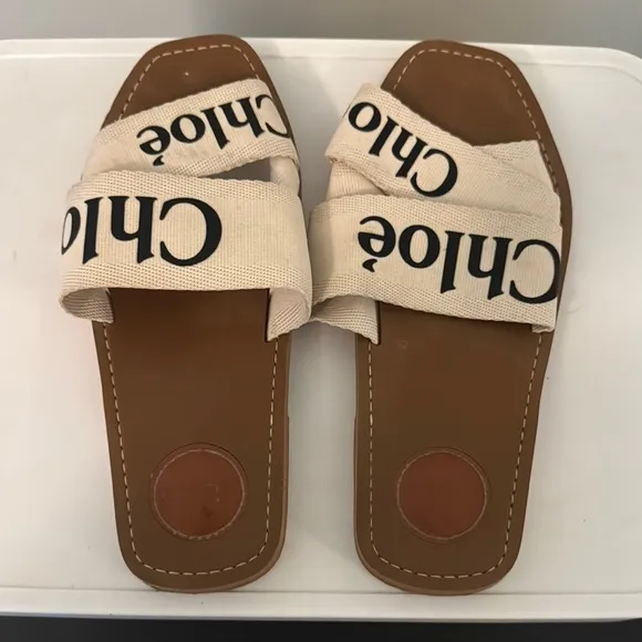 Chloe Tan and Cream Sandals Comfortable Slide Design
