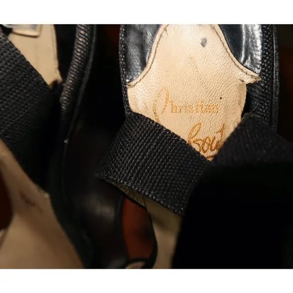 CHRISTIAN LOUBOUTIN Black Wedge Wrap Ankle Strap Sandals EU-38 US-7