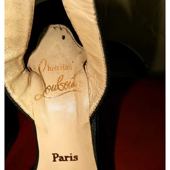 CHRISTIAN LOUBOUTIN Black Wedge Wrap Ankle Strap Sandals EU-38 US-7