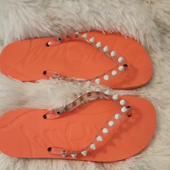 Christian Louboutin Orange Sandals with Beaded Embellishments