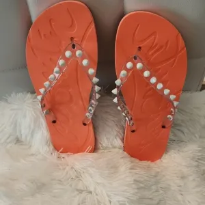 Christian Louboutin Orange Sandals with Beaded Embellishments