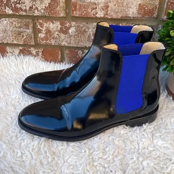 Christopher Kane Fluoro Black&amp;BluePolished Leather Chelsea Boots Sz EU42,US 11