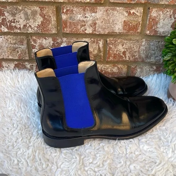 Christopher Kane Fluoro Black&amp;BluePolished Leather Chelsea Boots Sz EU42,US 11
