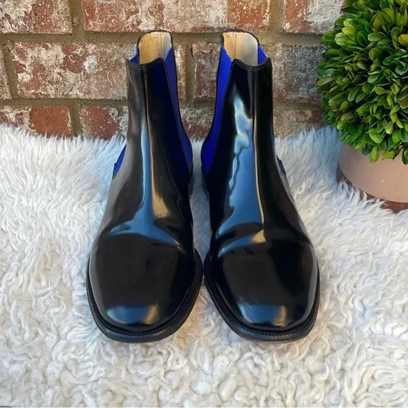 Christopher Kane Fluoro Black&amp;BluePolished Leather Chelsea Boots Sz EU42,US 11