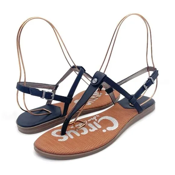 Circus Sam Edelman Cayden T Strap Thong Sandal Black Faux Leather Women’s Size 8