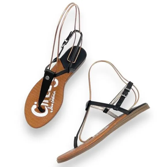Circus Sam Edelman Cayden T Strap Thong Sandal Black Faux Leather Women’s Size 8
