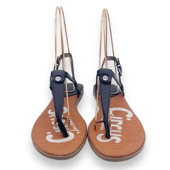 Circus Sam Edelman Cayden T Strap Thong Sandal Black Faux Leather Women’s Size 8