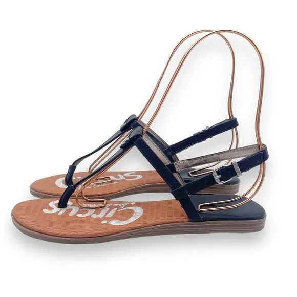 Circus Sam Edelman Cayden T Strap Thong Sandal Black Faux Leather Women’s Size 8