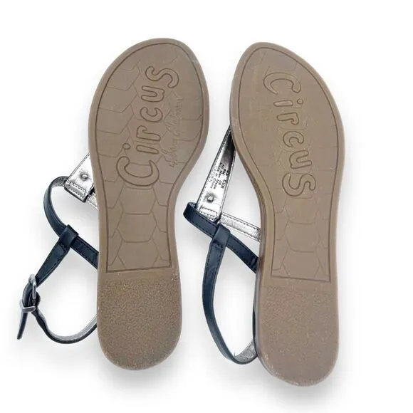 Circus Sam Edelman Cayden T Strap Thong Sandal Black Faux Leather Women’s Size 8