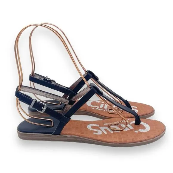Circus Sam Edelman Cayden T Strap Thong Sandal Black Faux Leather Women’s Size 8