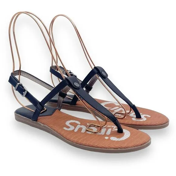 Circus Sam Edelman Cayden T Strap Thong Sandal Black Faux Leather Women’s Size 8