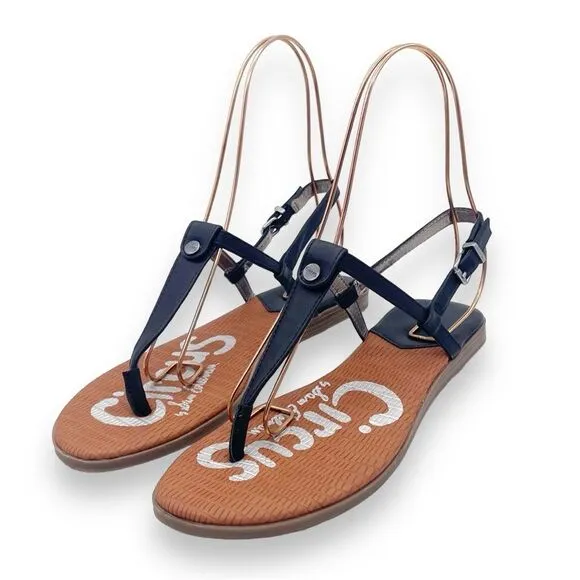 Circus Sam Edelman Cayden T Strap Thong Sandal Black Faux Leather Women’s Size 8