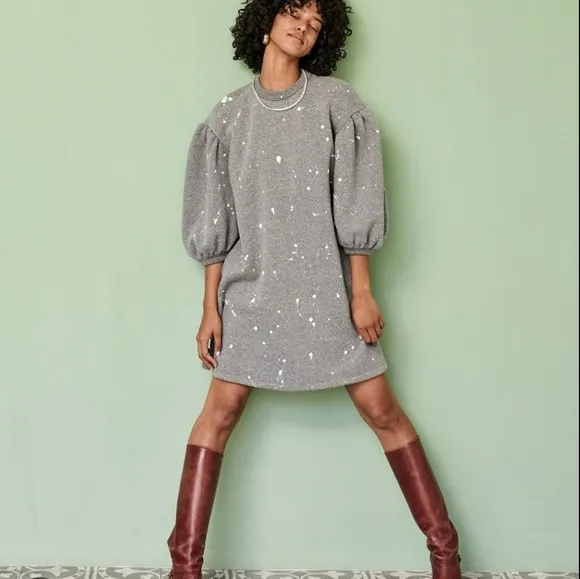 Clare V grey speckled Drop Shoulder Sweatshirt Dress medium