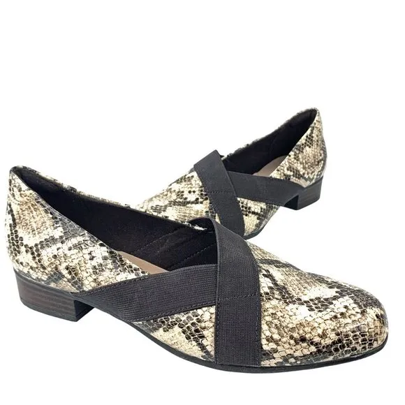CLARKS Collection Juliet Dahlia‎ Taupe Snake Print Loafers  NWOB
