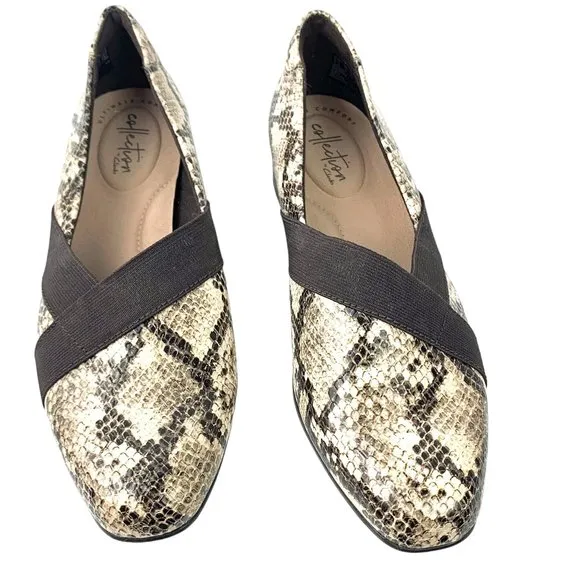 CLARKS Collection Juliet Dahlia‎ Taupe Snake Print Loafers  NWOB