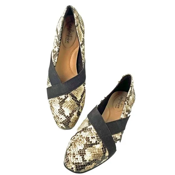 CLARKS Collection Juliet Dahlia‎ Taupe Snake Print Loafers  NWOB