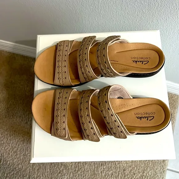Clarks Collection: NEW Ultimate Comfort Tan Leather Sandals Velcro closure Sz 10
