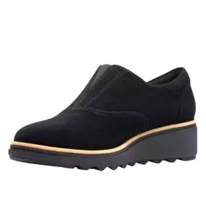 Clarks Collection Suede Slip On Sneakers Loafers Black Platform Sharon Sail 11