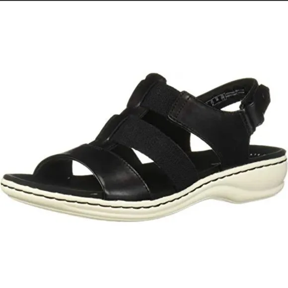 Clarks Leisa Brody Leather Slingback Comfort Causal Sandals Black Size 6