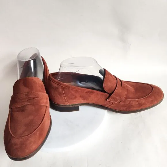 Clarks Trish Rose Slip On Comfort Rust Cognac Brown Penny Suede Loafers Size 9