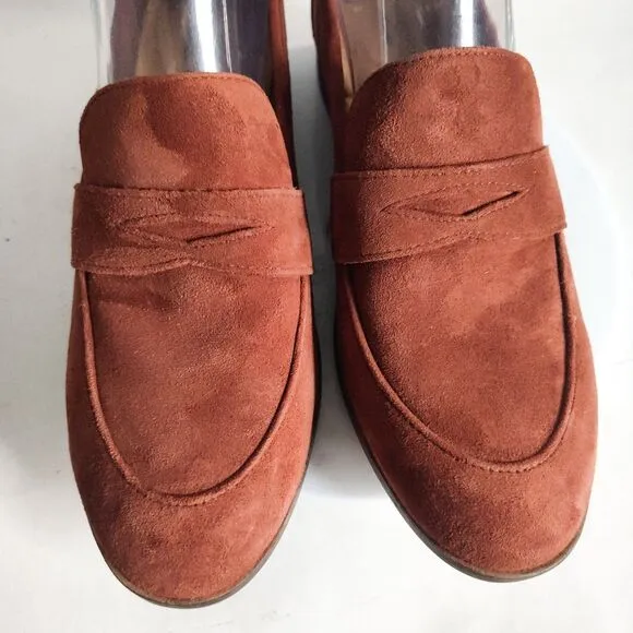 Clarks Trish Rose Slip On Comfort Rust Cognac Brown Penny Suede Loafers Size 9
