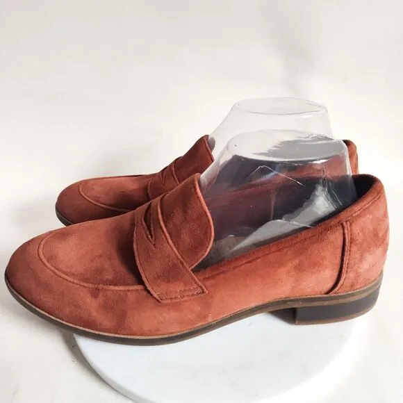 Clarks Trish Rose Slip On Comfort Rust Cognac Brown Penny Suede Loafers Size 9
