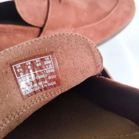 Clarks Trish Rose Slip On Comfort Rust Cognac Brown Penny Suede Loafers Size 9