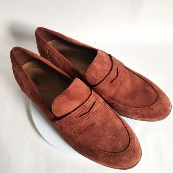 Clarks Trish Rose Slip On Comfort Rust Cognac Brown Penny Suede Loafers Size 9