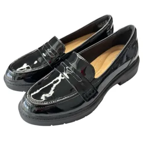 Clarks Westlynn Ayla Black Patent Leather Chunky Heeled Women’s Loafers Size 6.5