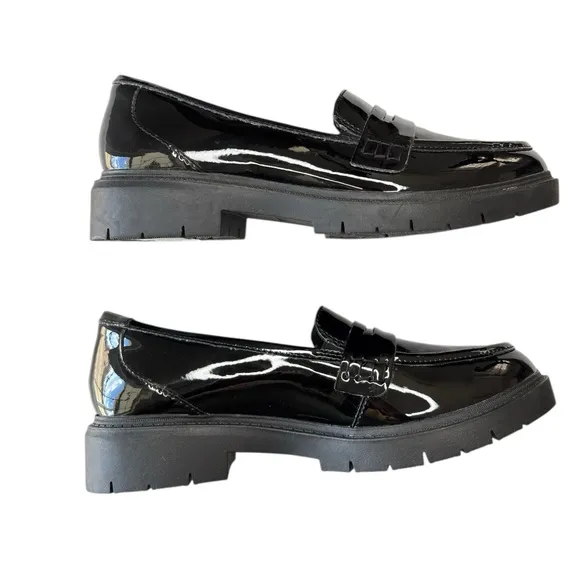 Clarks Westlynn Ayla Black Patent Leather Chunky Heeled Women’s Loafers Size 6.5