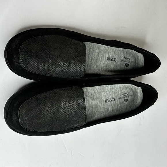 Clarks Women's Ayla River Loafer - Black Snakeskin &amp; Suede Flat Shoes Size 8.5M