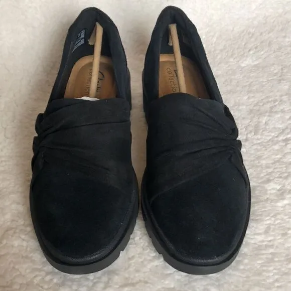 Clarks Collection Ruched Slip-On Loafers - Calla Style black suede size 7 wide
