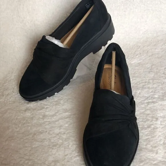 Clarks Collection Ruched Slip-On Loafers - Calla Style black suede size 7 wide