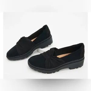 Clarks Collection Ruched Slip-On Loafers - Calla Style black suede size 7 wide