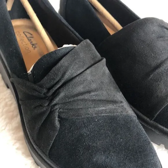 Clarks Collection Ruched Slip-On Loafers - Calla Style black suede size 7 wide