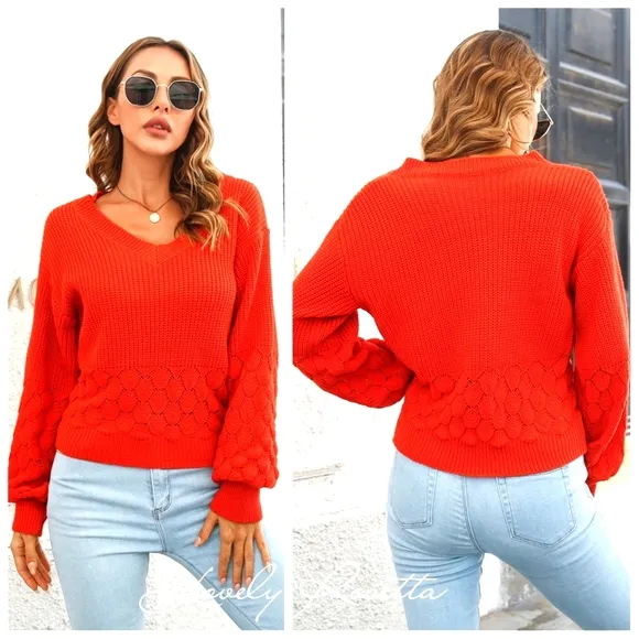 Classic Red V-Neck Long Sleeve Sweater